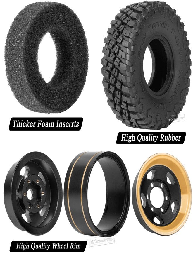 RcarmubWow 1.0in Beadlock RC Wheels and Tires for 1/18 Trx4m,1/24 SCX24 RC Crawler Car,1.0 Beadlock Rims & 1.0 Beadlock Tires,Brass Wheels Soft Sticky Rubber Tires,4PCS(Style A) - Image 5